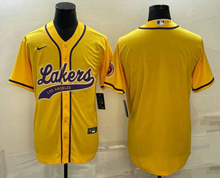 Mens Los Angeles Lakers Blank Yellow Cool Base Stitched Baseball Jersey
